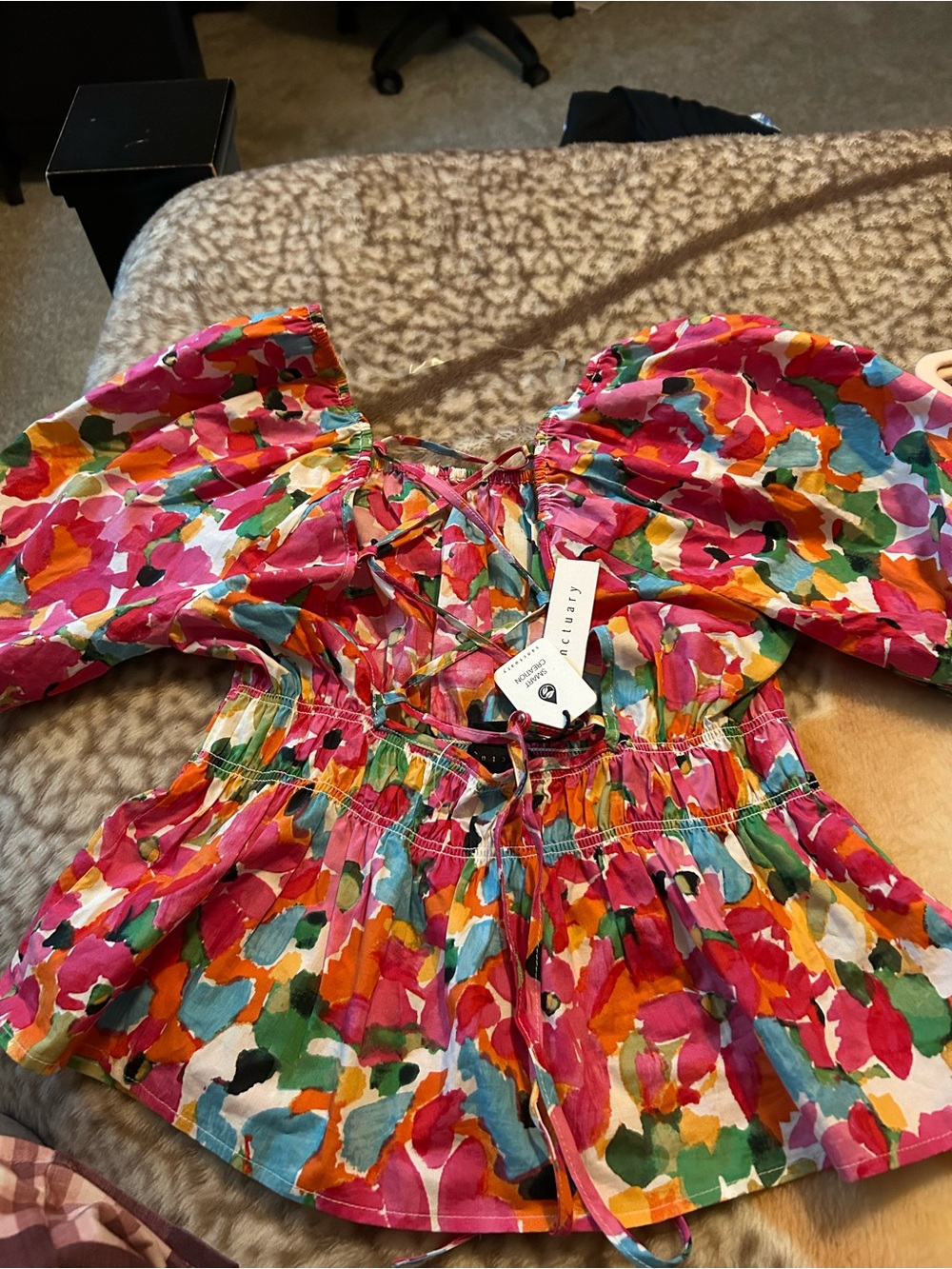 Sanctuary Multicolor Floral Print Puff Sleeve Blouse